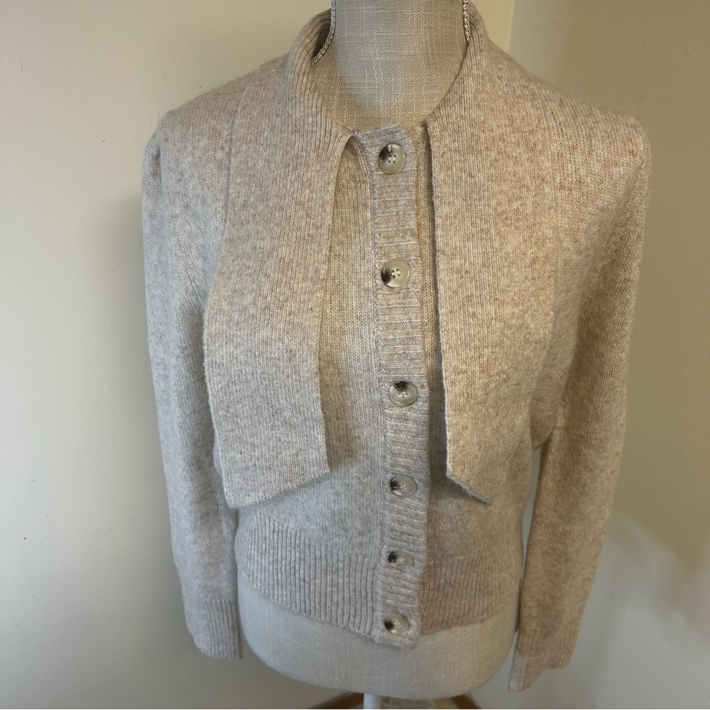 FRNCH Paris Perline Wool Blend Cardigan Puff Sleeve Cozy S Parisian Boutique EUC
